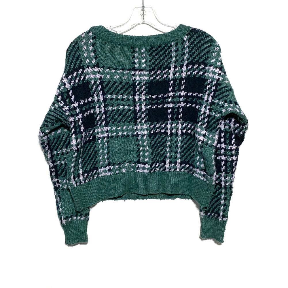 Abercrombie & Fitch Plaid Cropped Sweater Women XS Green Blue Preppy Comfort Y2K - Picture 2 of 5